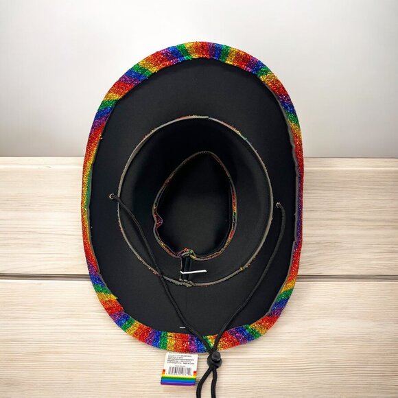 Rainbow Sequin Cowboy Hat With Adjustable Strap Costume Celebration Pride Party - Picture 5 of 8